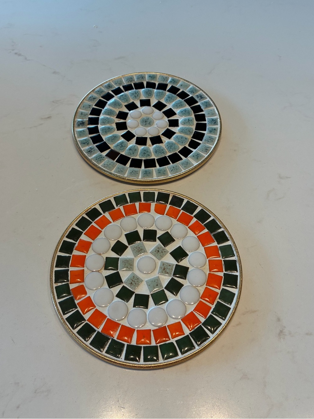 Vintage Midcentury Mosaic Tile Art Dishes/Trivets Set of 2